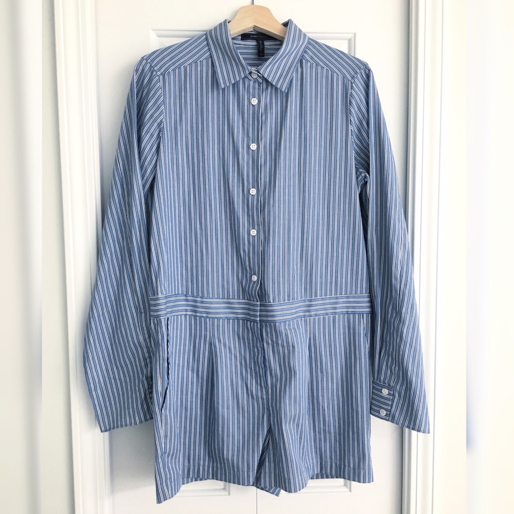 BCBGMAXAZRIA Clarence Blue Stripe Cape Romper M